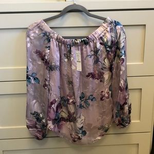 Purple Floral White House Black Market blouse